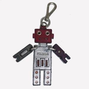 Prada Bag Charm Robot Key Ring Accessory Saffiano Leather HTF Rare with COA